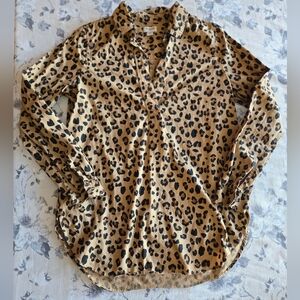 J. Crew factory Leopard Print Long Sleeve Popover Blouse